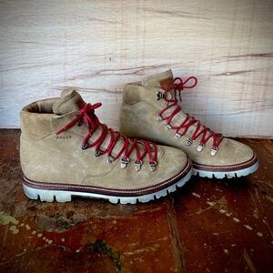 Bally Suede Leather Hiking Boots, red laces, size 9